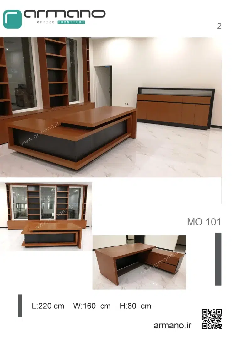 میز مدیریتی مدرن MO 101 میز مدیریتی مدرن با فایلینگ کناره با رنگ های متنوع ام دی اف مناسب برای مدیران ارشد سازمان ها