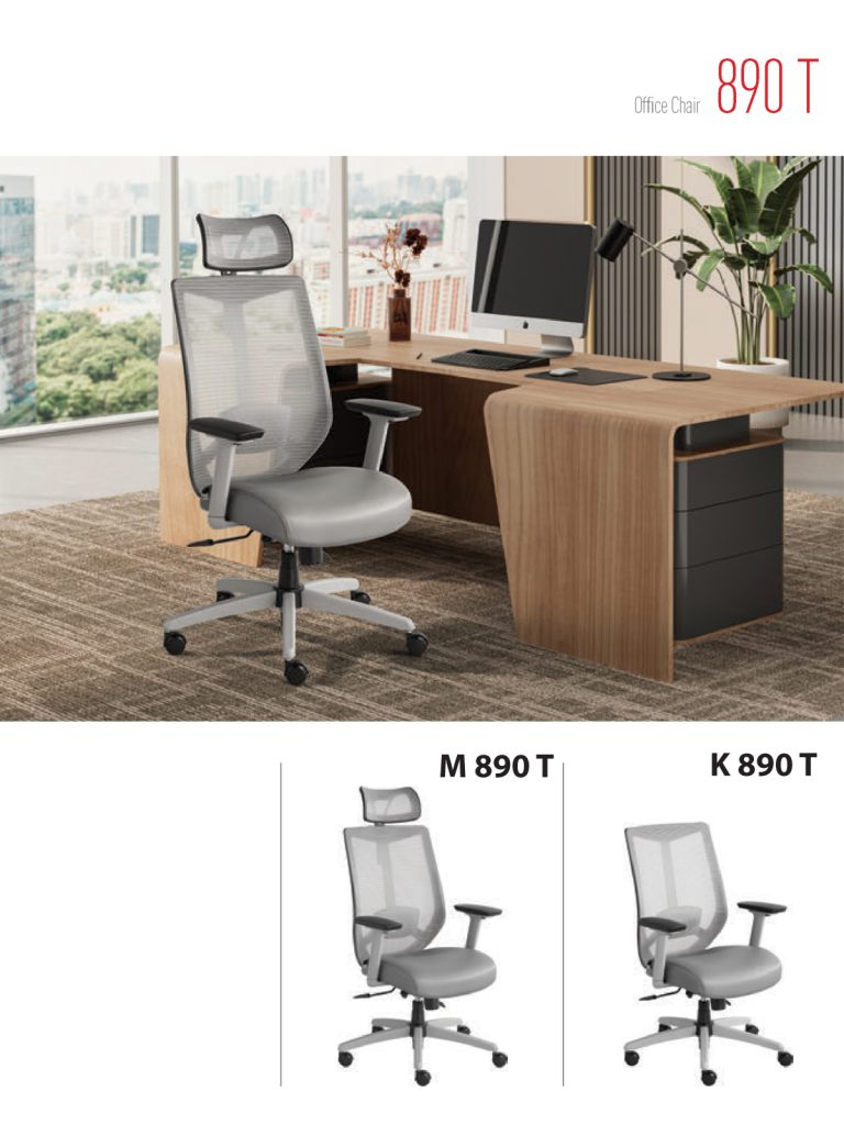 صندلی مدیریتی و کارمندی سری M890Tپشتی مش طوسی پایه و کفی طوسی