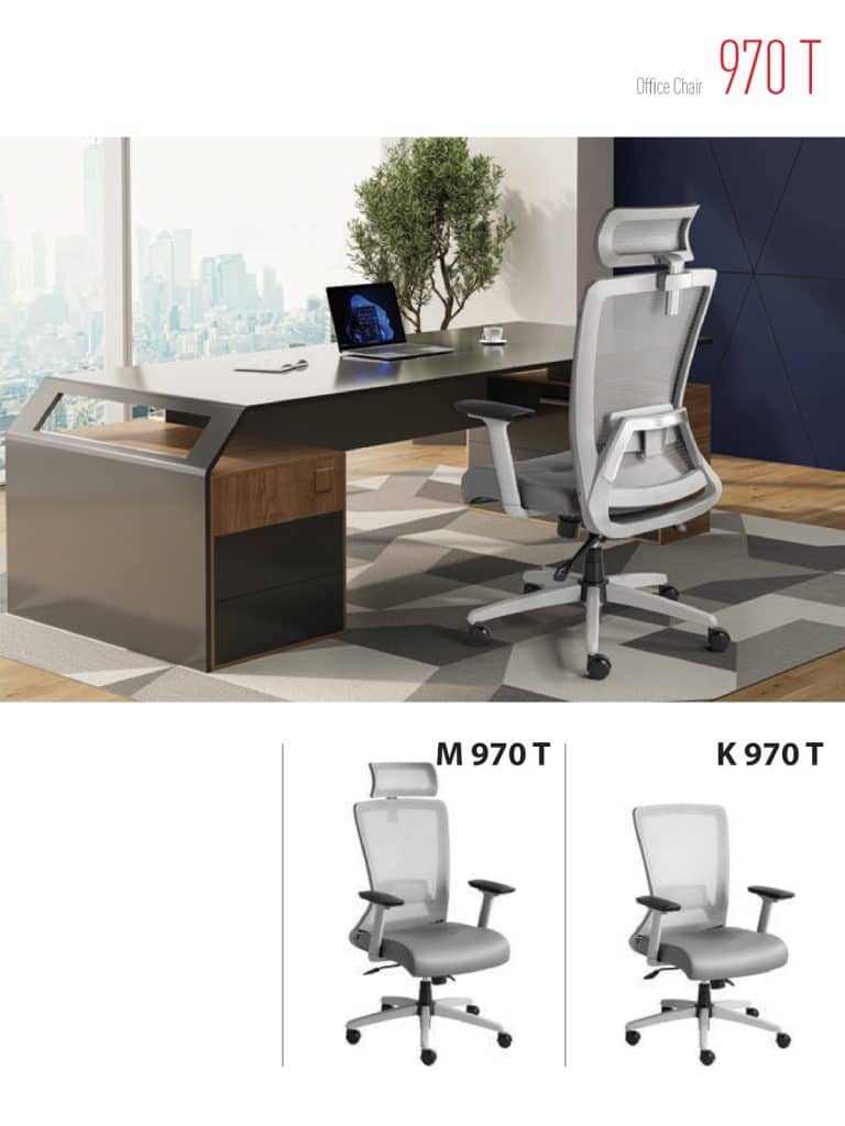 صندلی مدیریتی و کارمندی سری M970T-پایه کروم پشتی مش طوسی