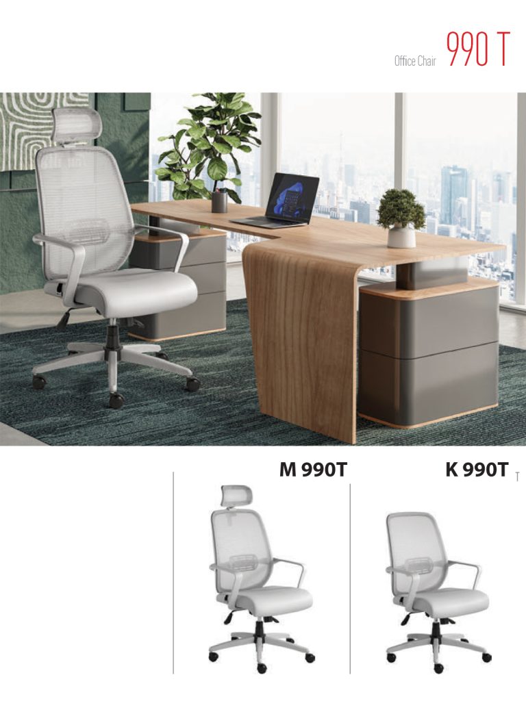 صندلی مدیریتی و کارمندی سری M990T-پایه کروم پشتی مش طوسی