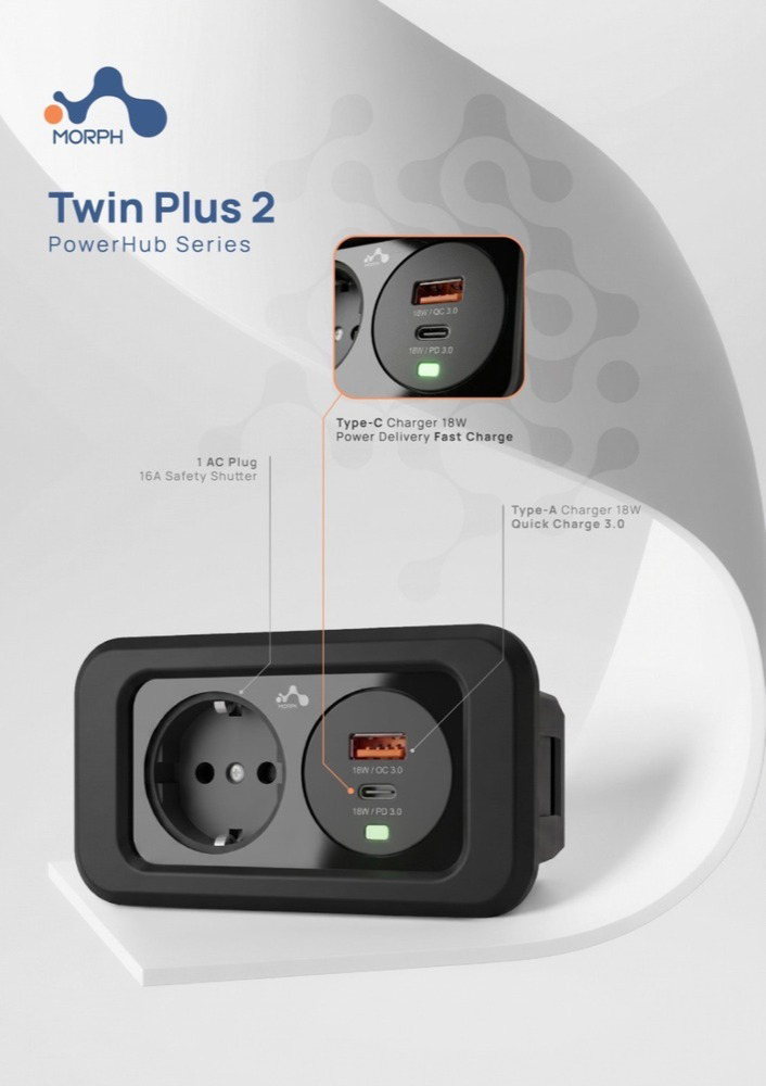 پریز توکار تویین پلاس 2 Porthub Series Twin Plus 2